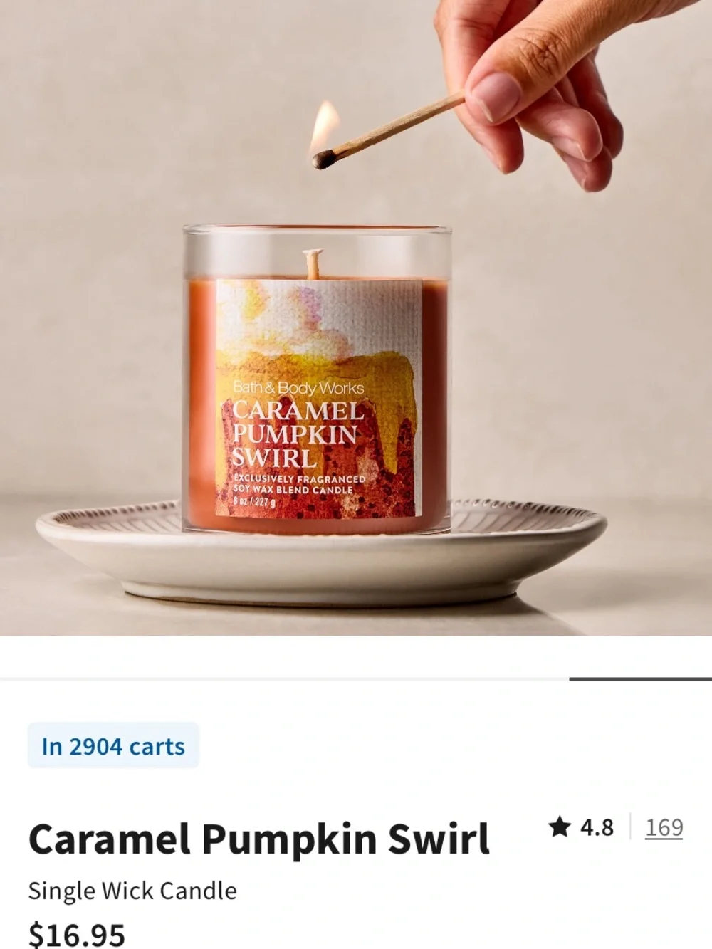 1 - “CARMEL PUMPKIN SWIRL” Single Wick Candle by B&BW/WB, 8 oz / 227 g, NWT